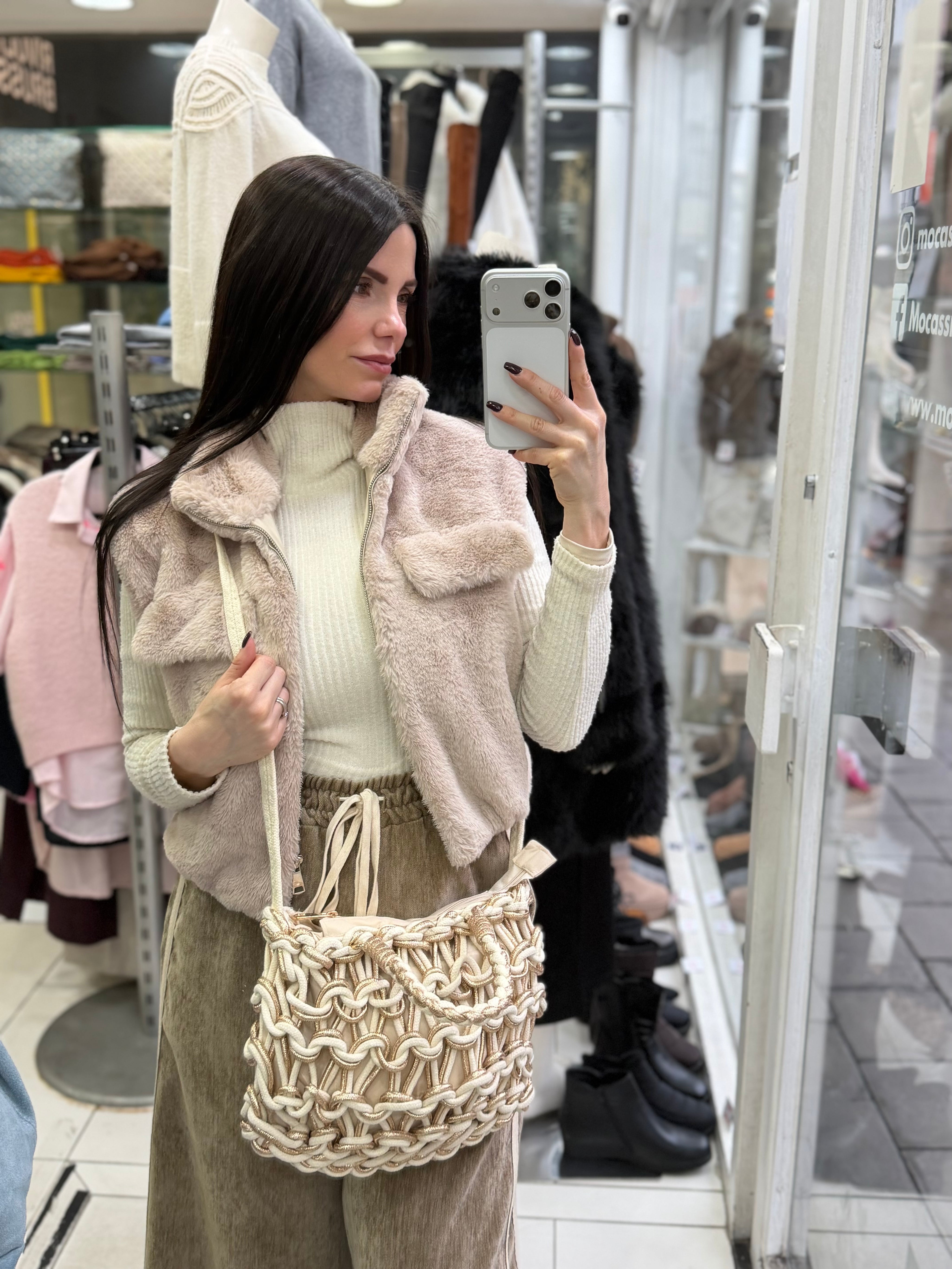 Sac tressé beige/doré