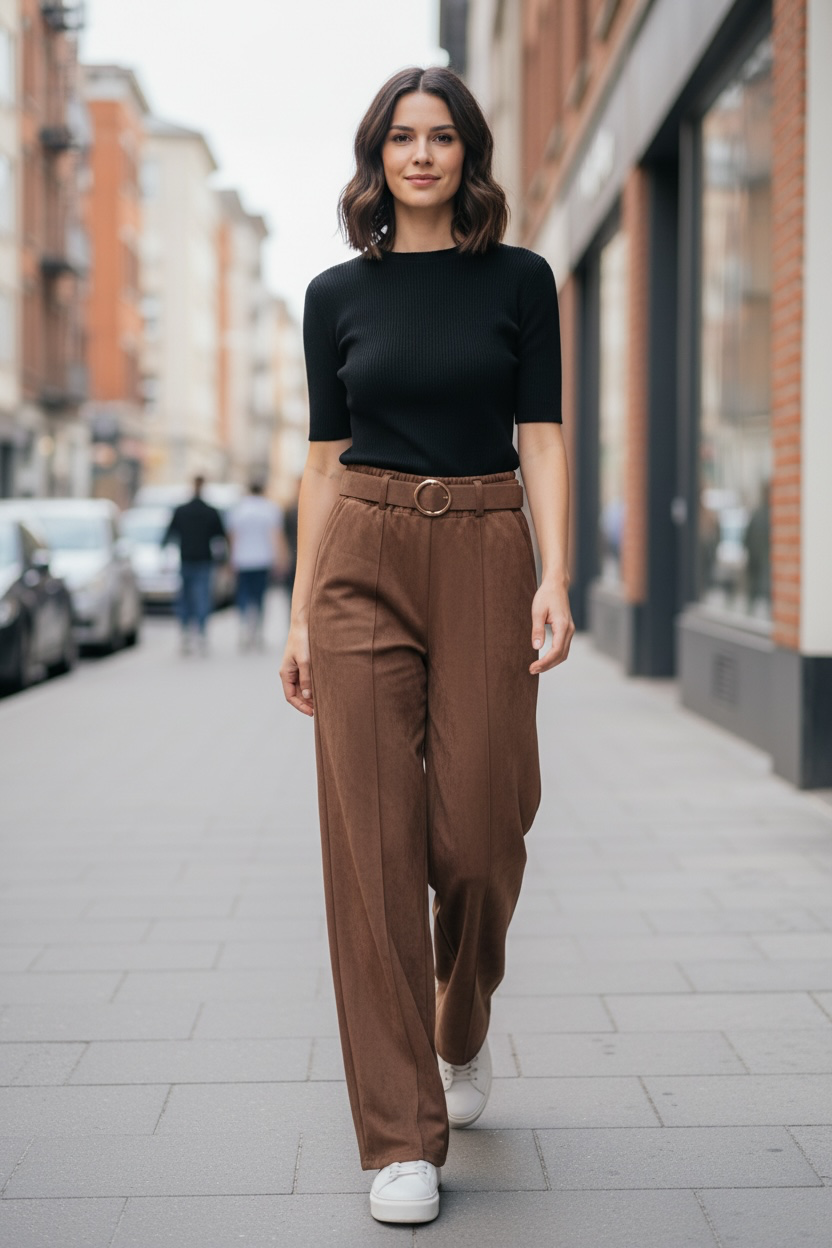 Pantalon droit en suédine