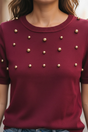 Pull perles dorée - bordeaux