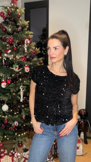 T-shirt velours sequins - noir