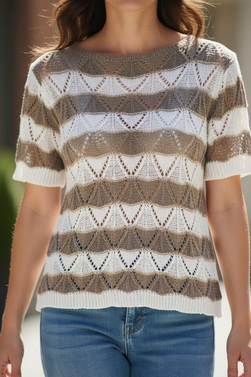 Pull en maille - taupe & blanc