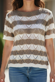 Pull en maille - taupe & blanc