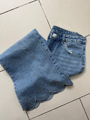 Jeans flare strass - bleu