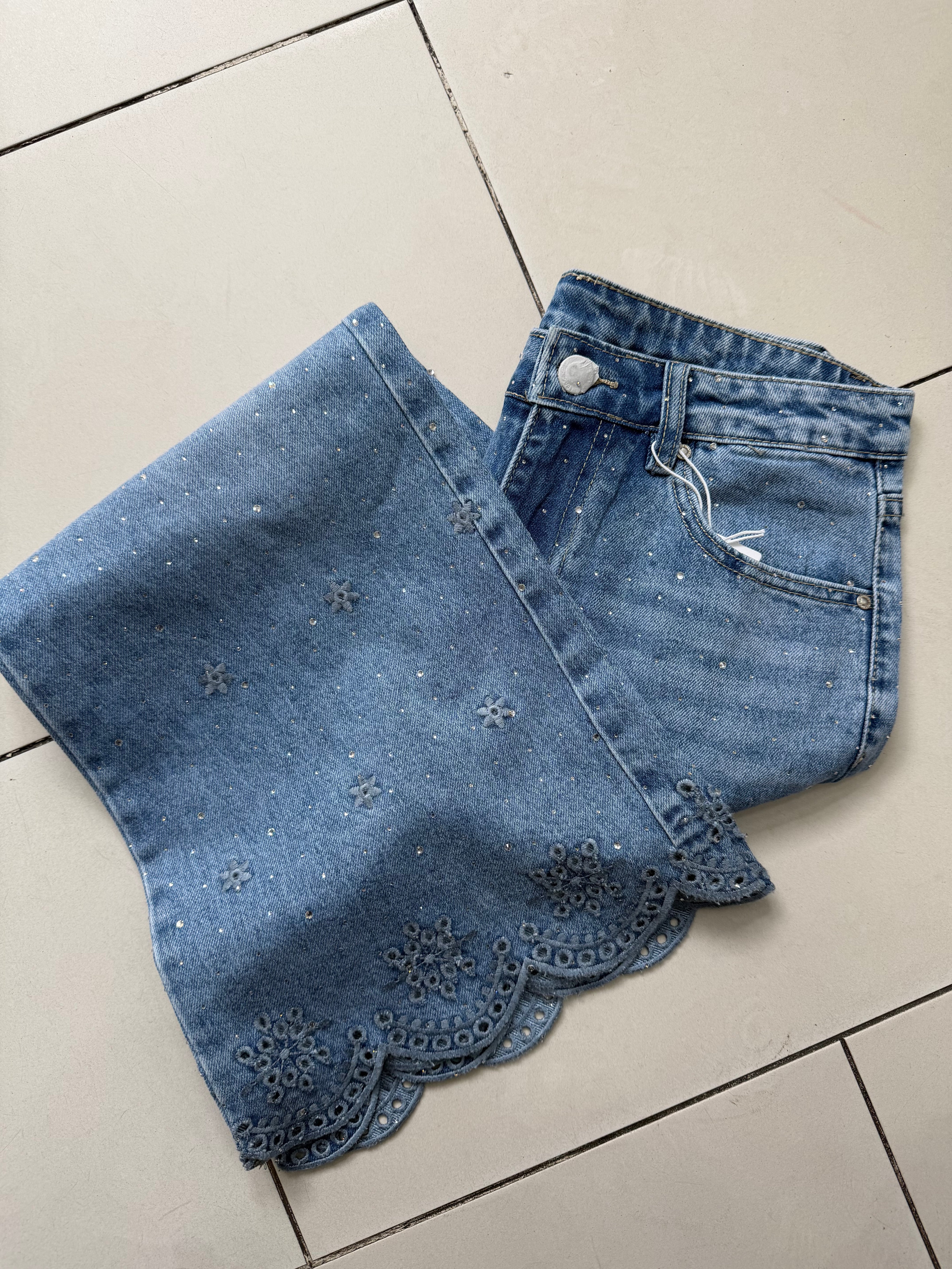 Jeans flare strass - bleu