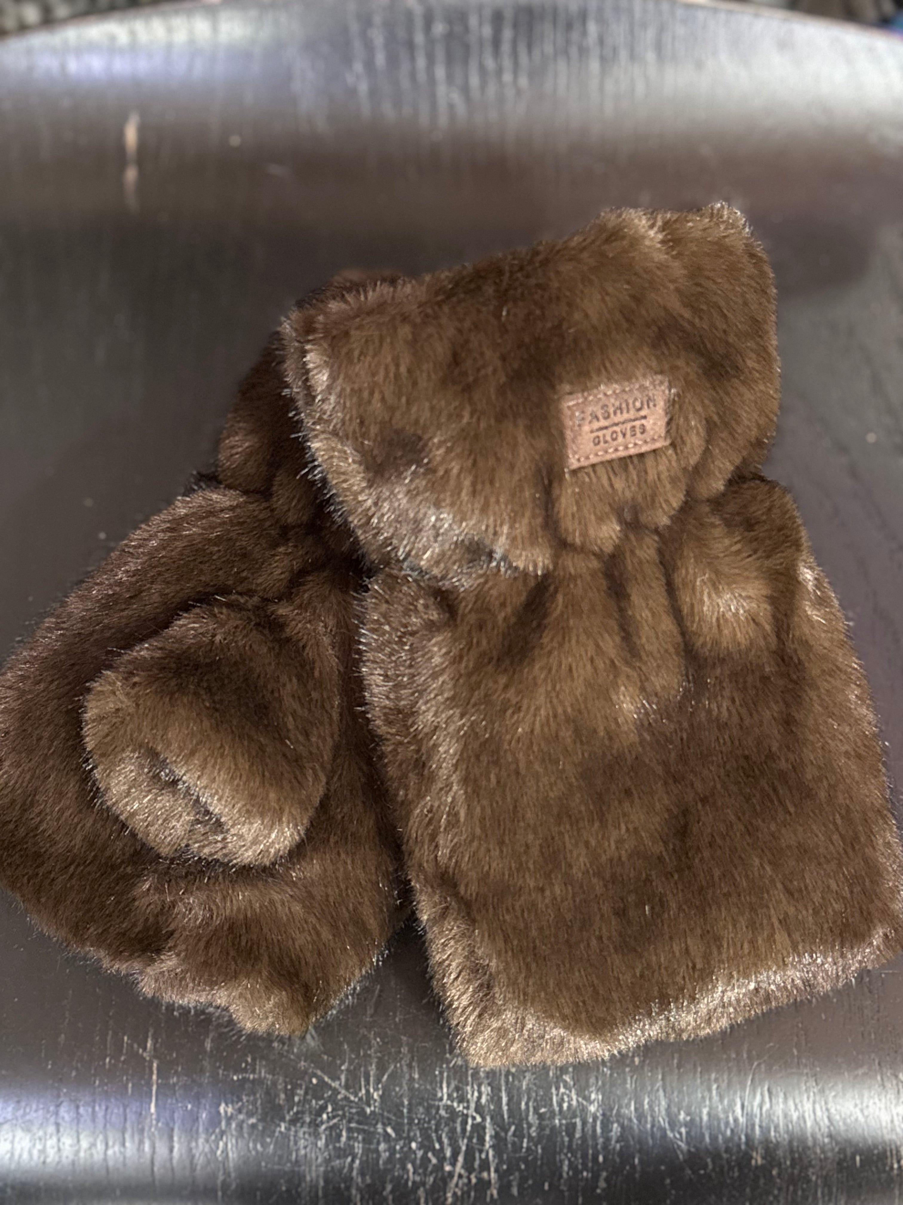 Gants fausse fourrure - chocolat