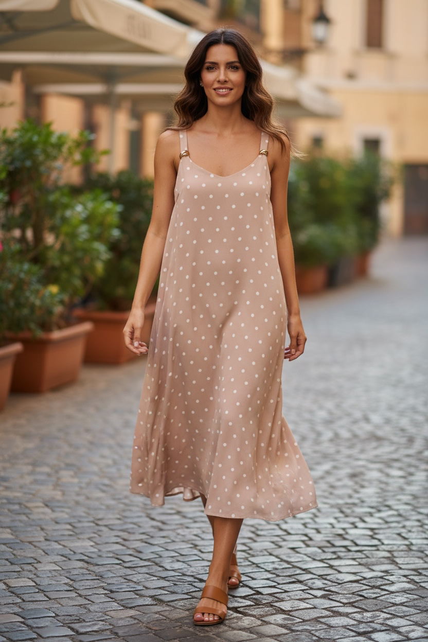 Robe à pois - beige