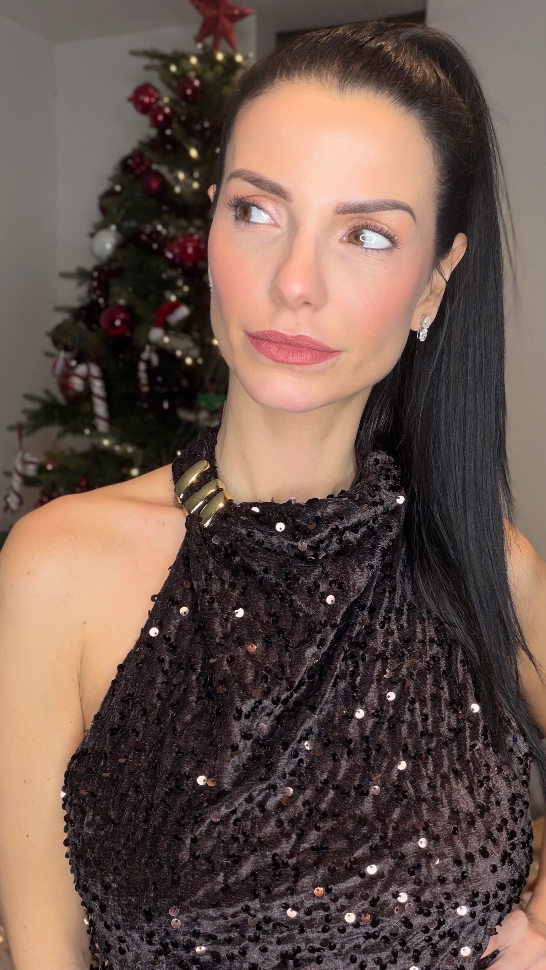 Top halter velours - marron