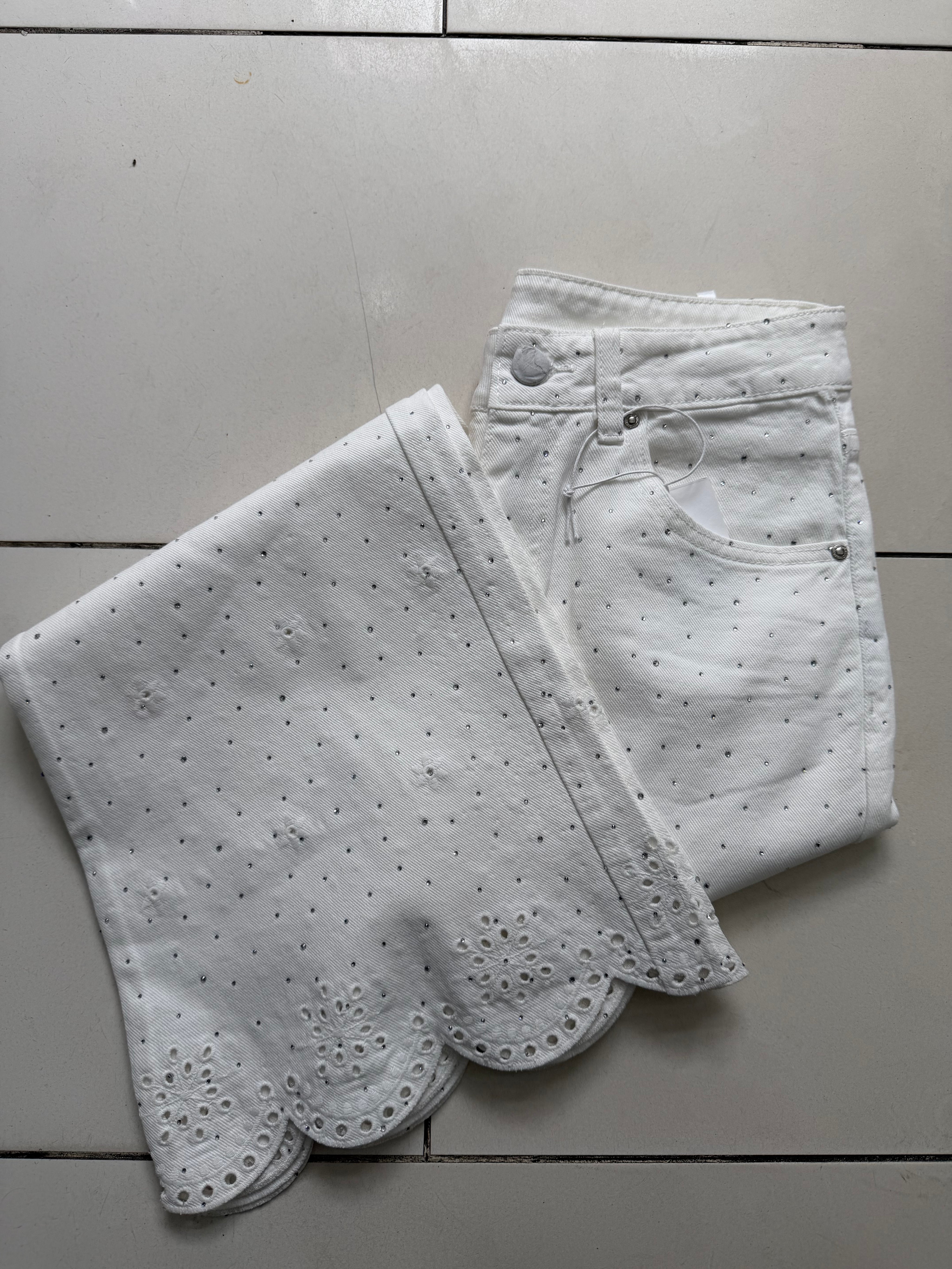 Jeans flare strass - blanc