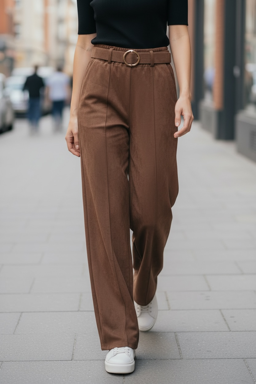 Pantalon droit en suédine