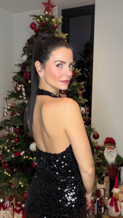 Ensemble jupe top noir pailleté pour soirée – femme