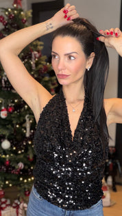 Top velours sequins - Noir