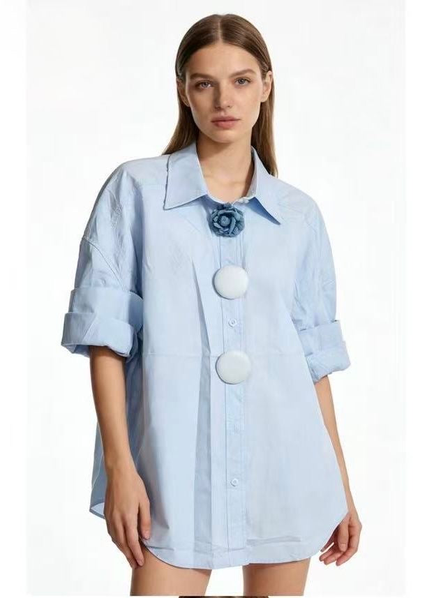 Chemise oversize bouton - bleu