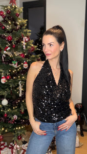 Top velours sequins - Noir