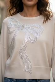 Pull noeud à sequins - écru