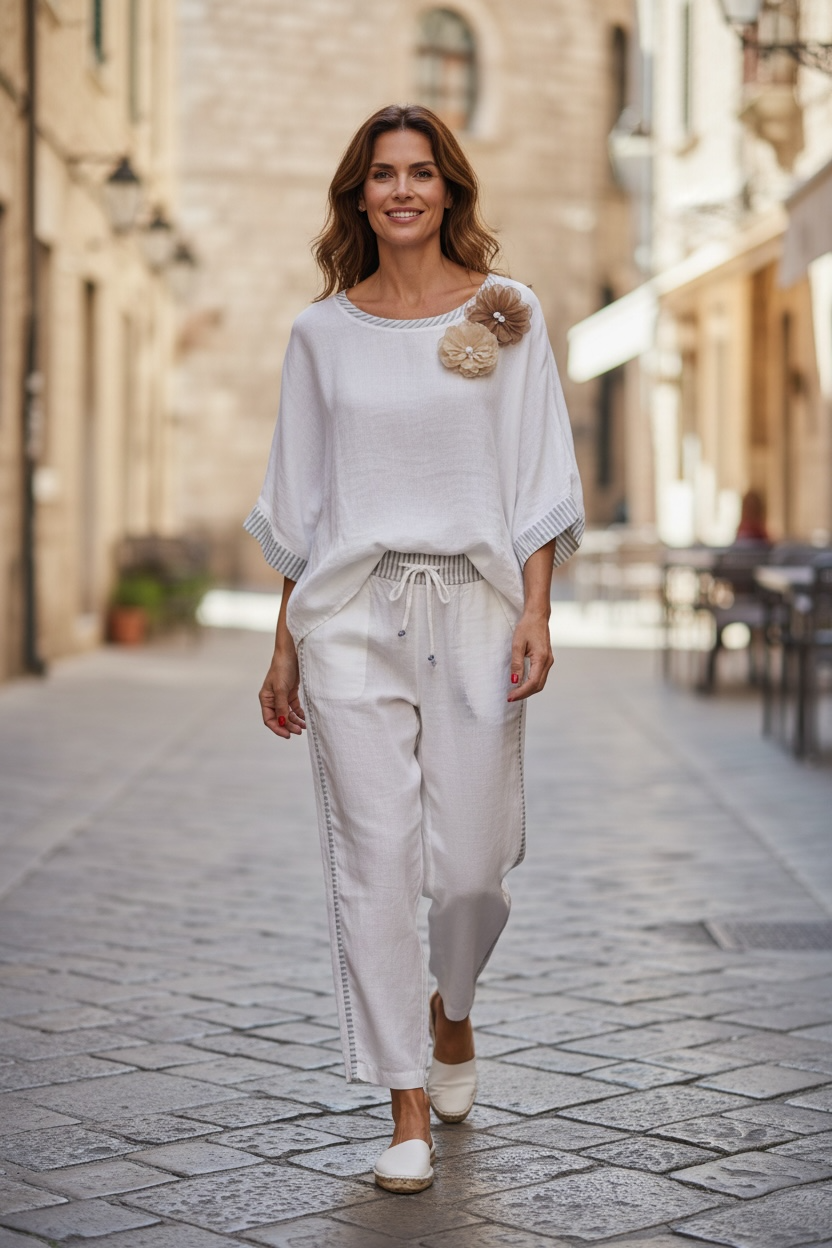 Ensemble 100% lin - blanc