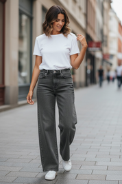 JEANS WIDE LEG SUPER STRETCH – GRIS