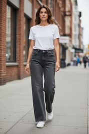JEANS WIDE LEG SUPER STRETCH – GRIS