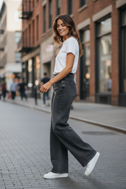 JEANS WIDE LEG SUPER STRETCH – GRIS