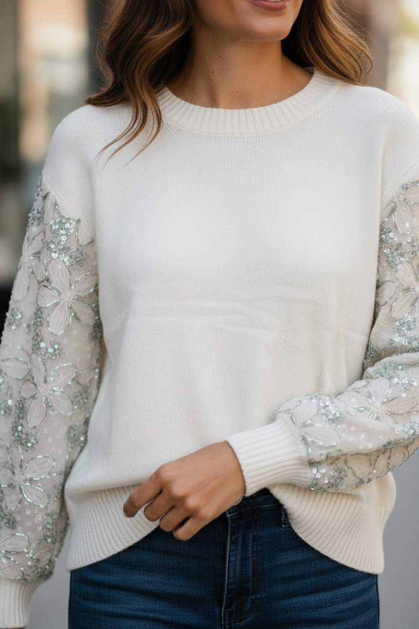 Pull manches dentelle vert