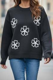 Pull fleuri - noir