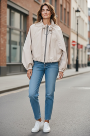 Veste zippée col montant - beige