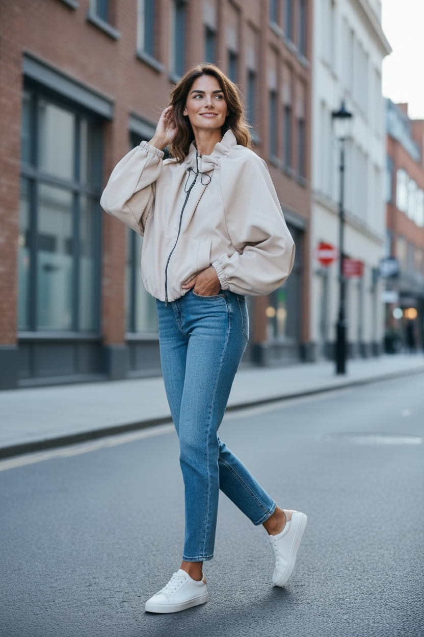 Veste zippée col montant - beige