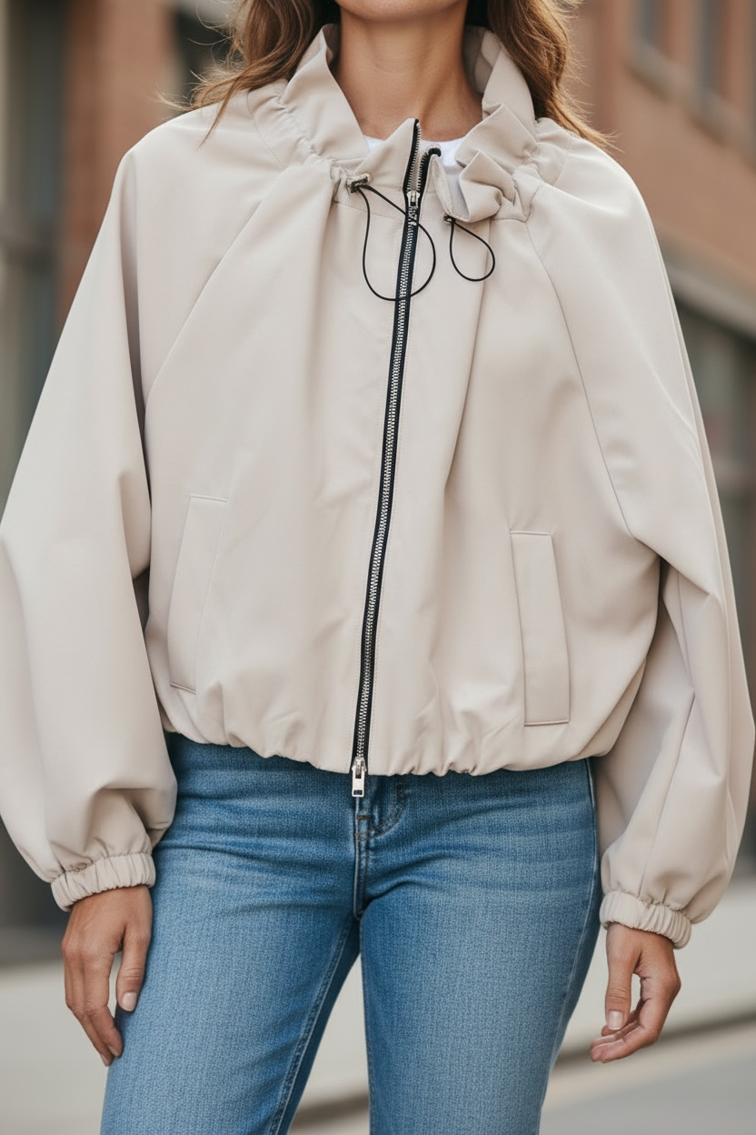 Veste zippée col montant - beige