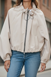 Veste zippée col montant - beige
