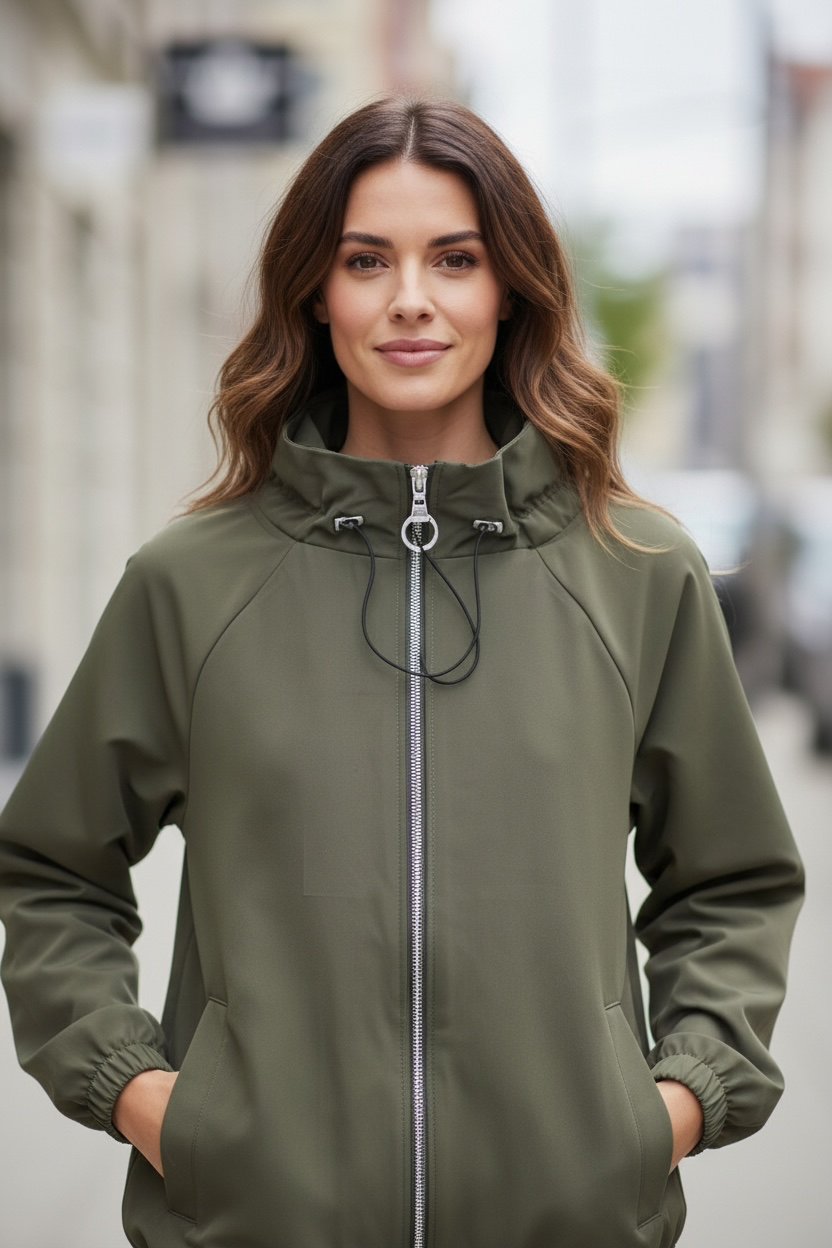 Veste col montant zippée - kaki