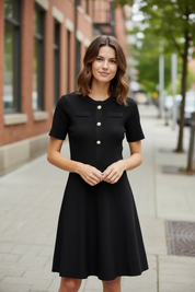 Robe évasée à boutons bijoux