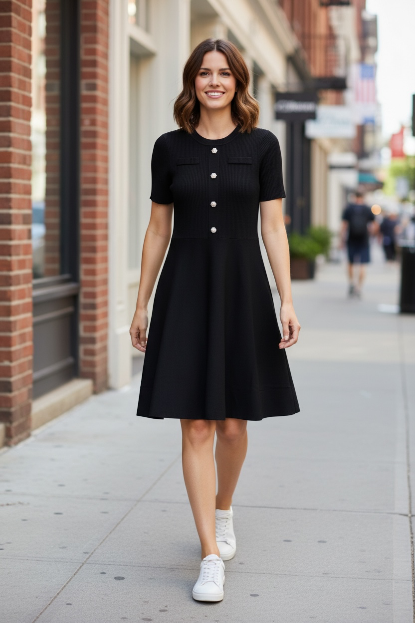Robe évasée à boutons bijoux