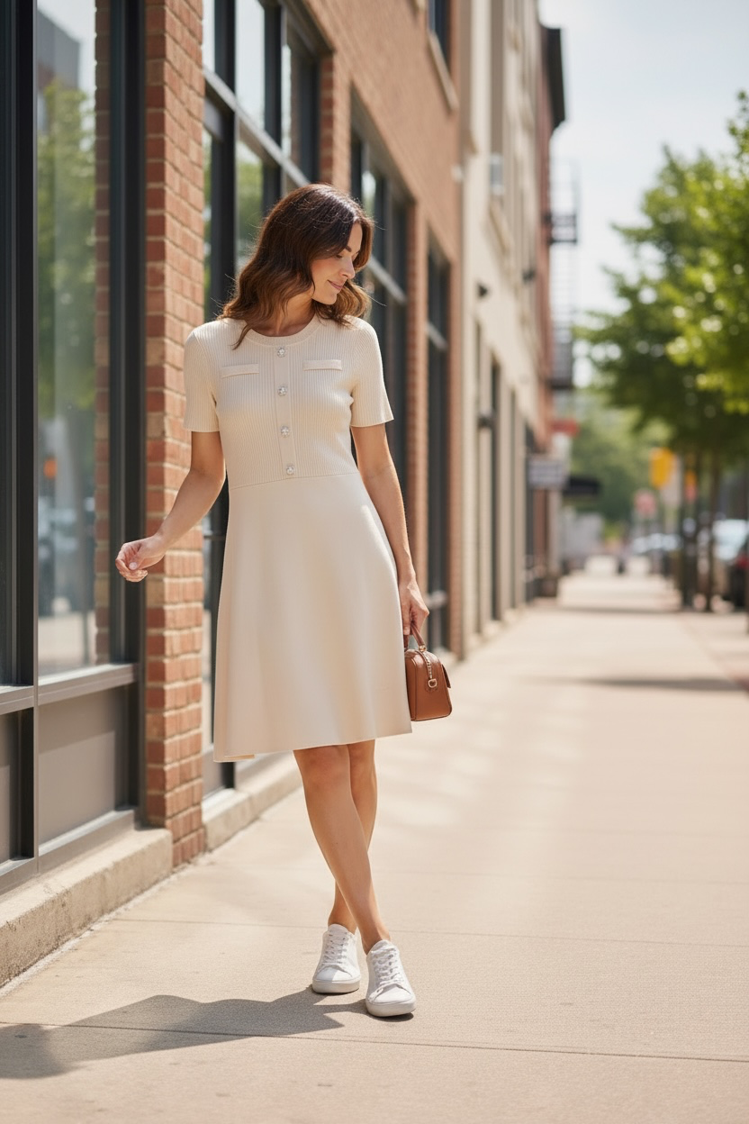 Robe évasée à boutons bijoux