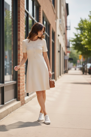 Robe évasée à boutons bijoux