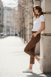 Pantalon en daim clous - chocolat