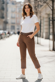 Pantalon en daim clous - chocolat