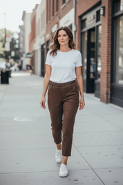 Pantalon en daim clous - chocolat