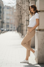 Pantalon en daim à clous - beige