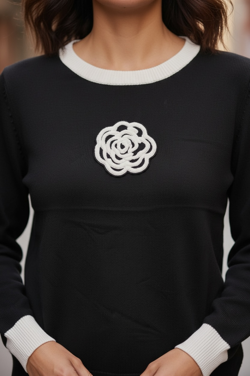 Pull bicolore à fleur