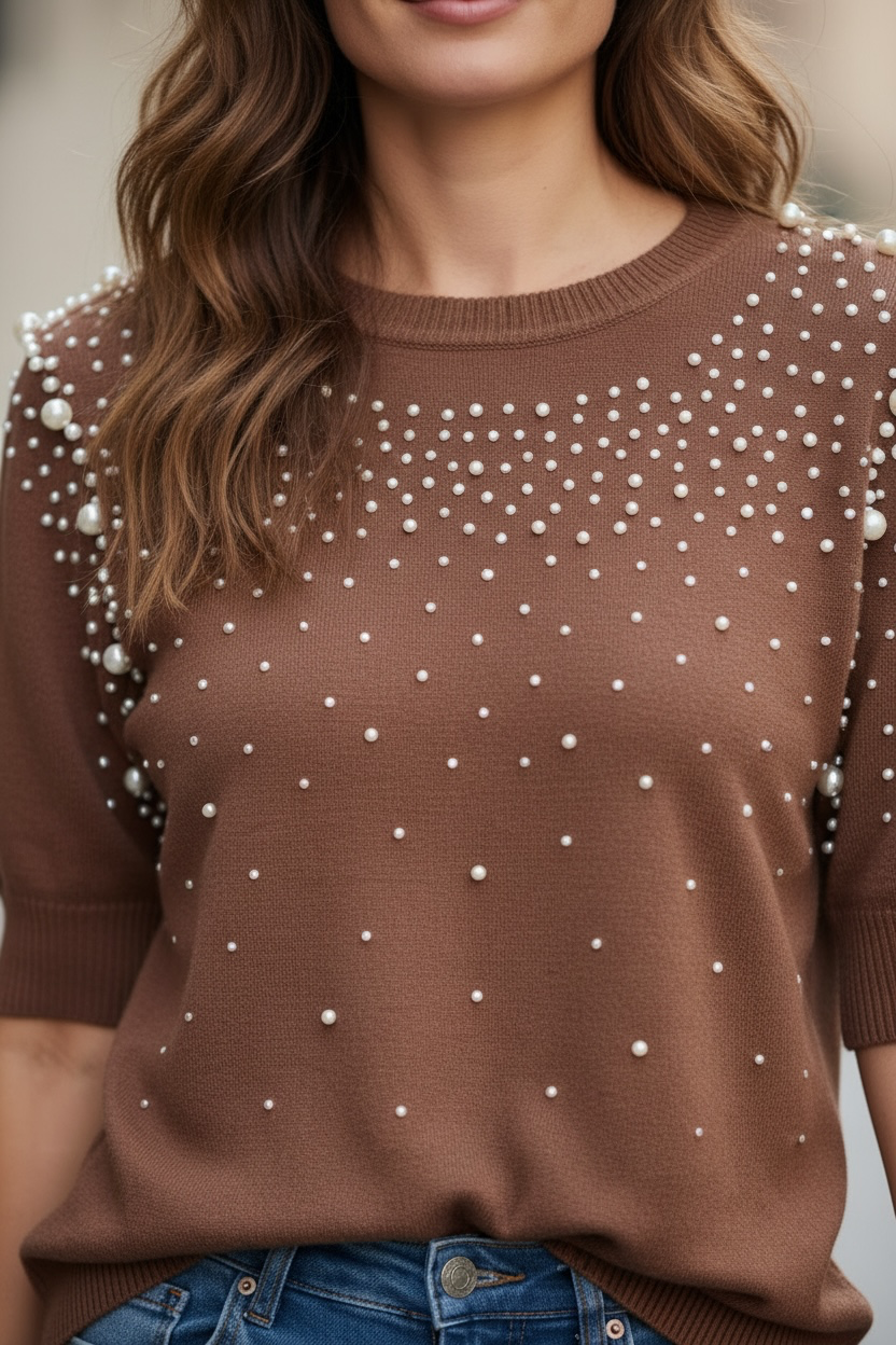 Pulls strass & perles - chocolat