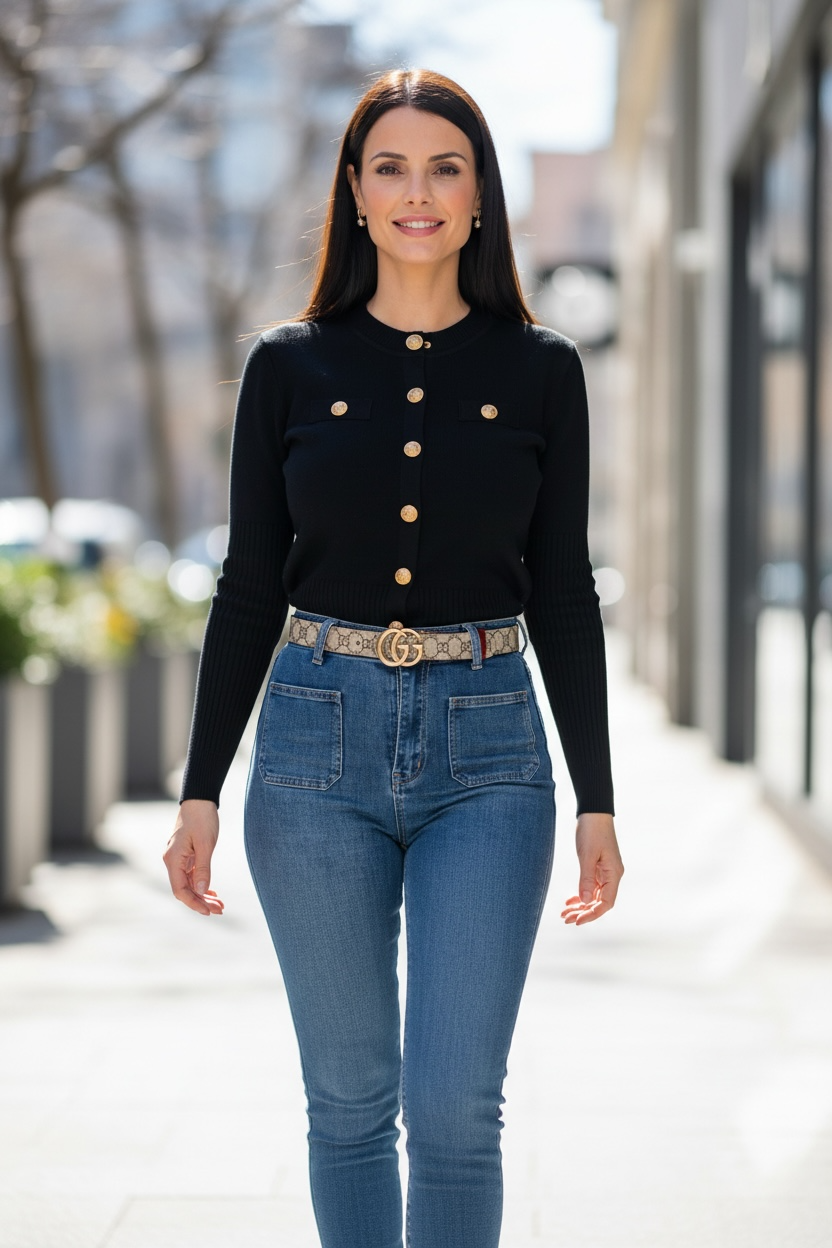 Gilet côtelé à boutons doré