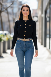 Gilet côtelé à boutons doré