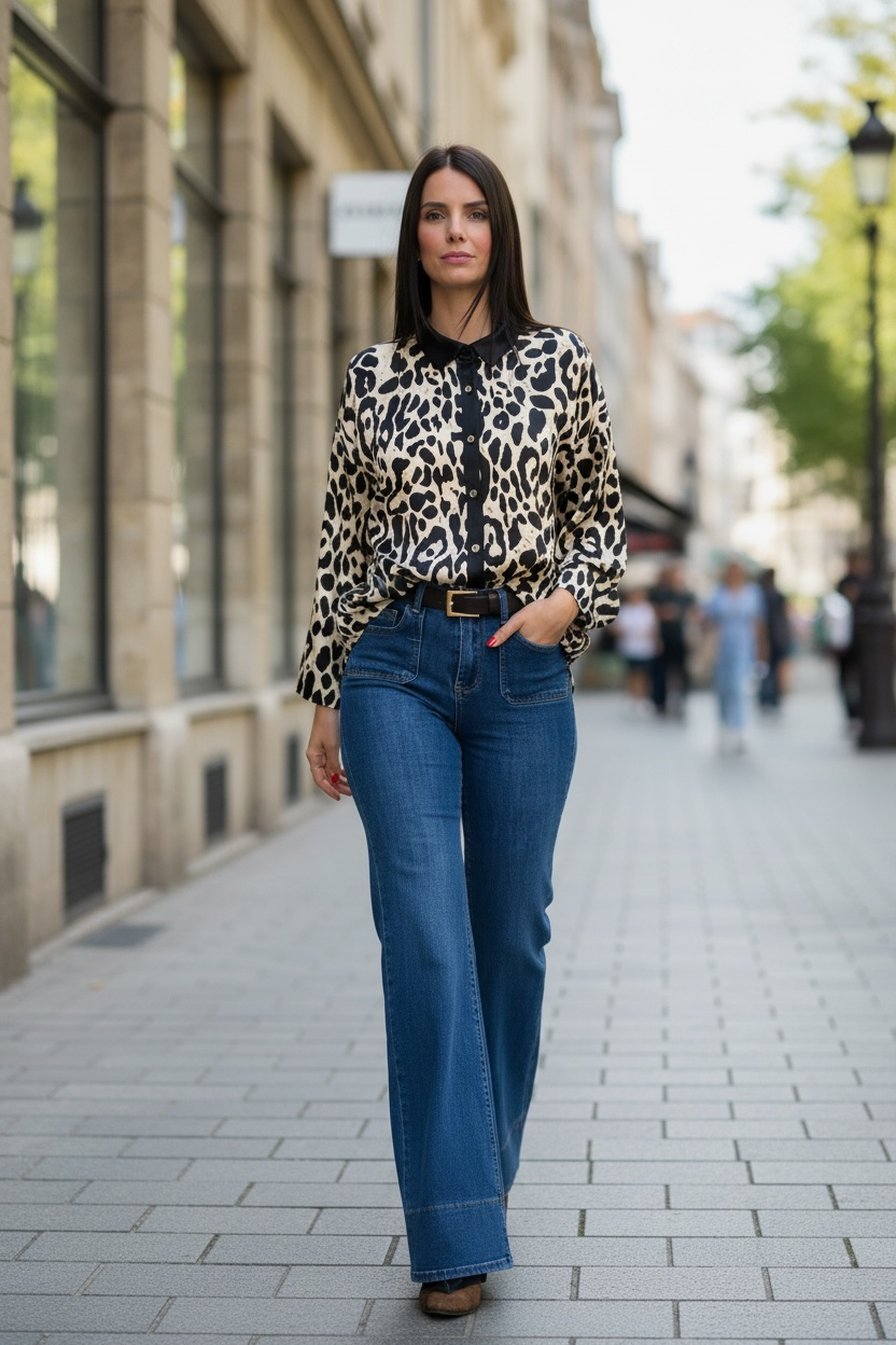 Chemise satinée léopard