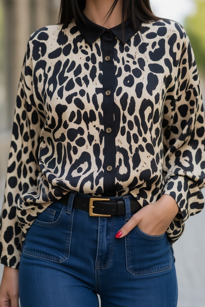 Chemise satinée léopard