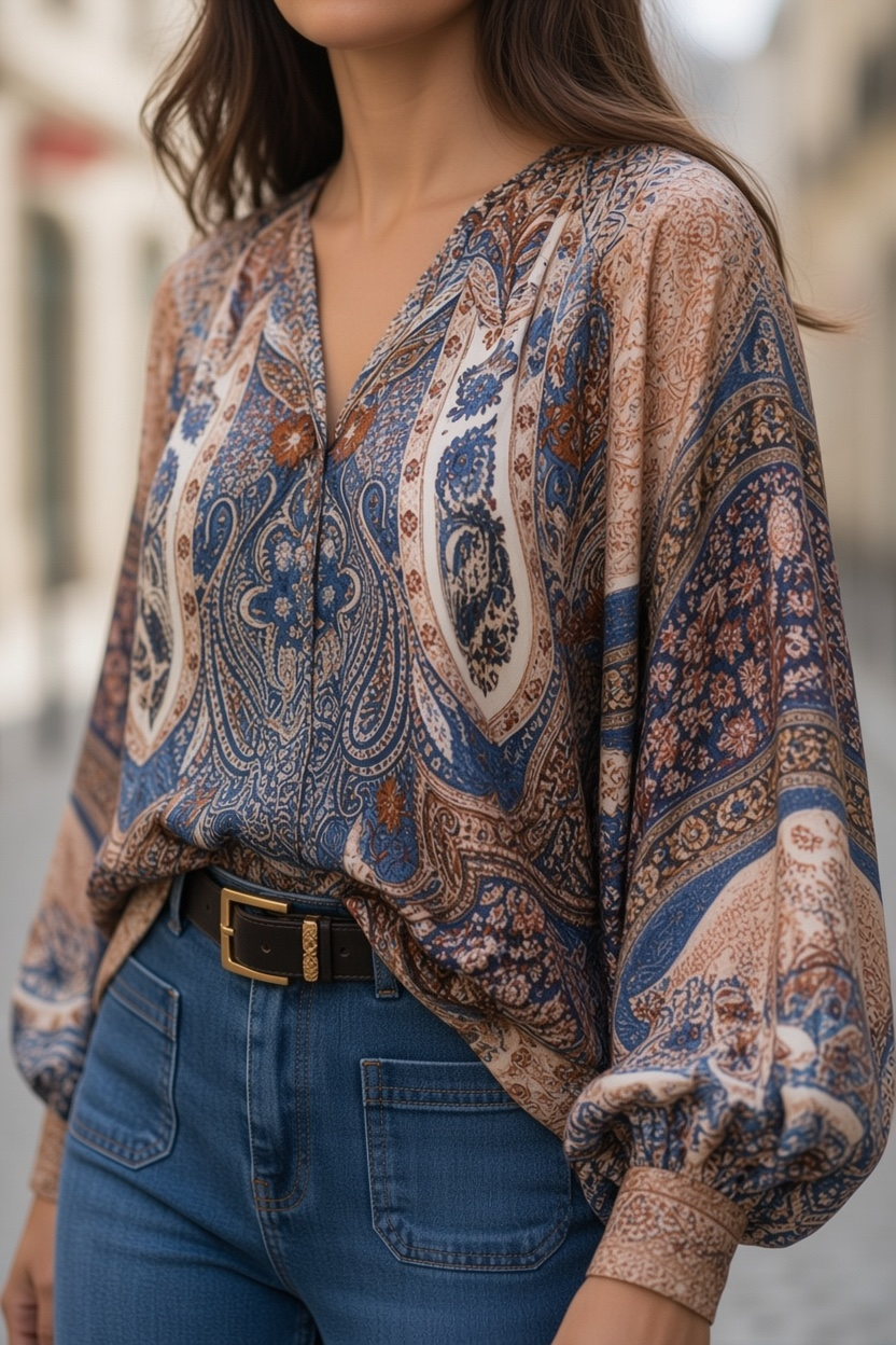 Chemise satinée imprimé cachemere
