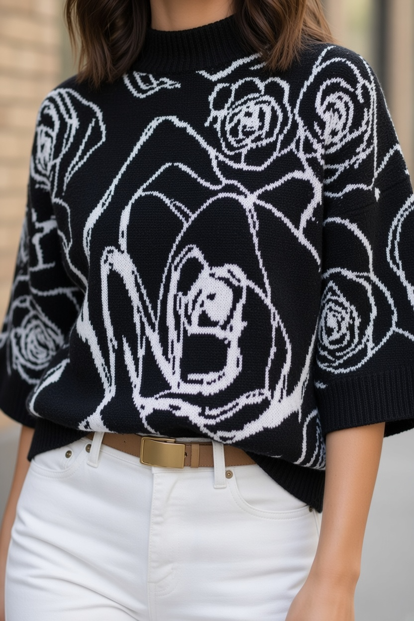 Pull oversize motif roses