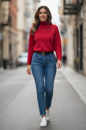 Pull col montant - rouge