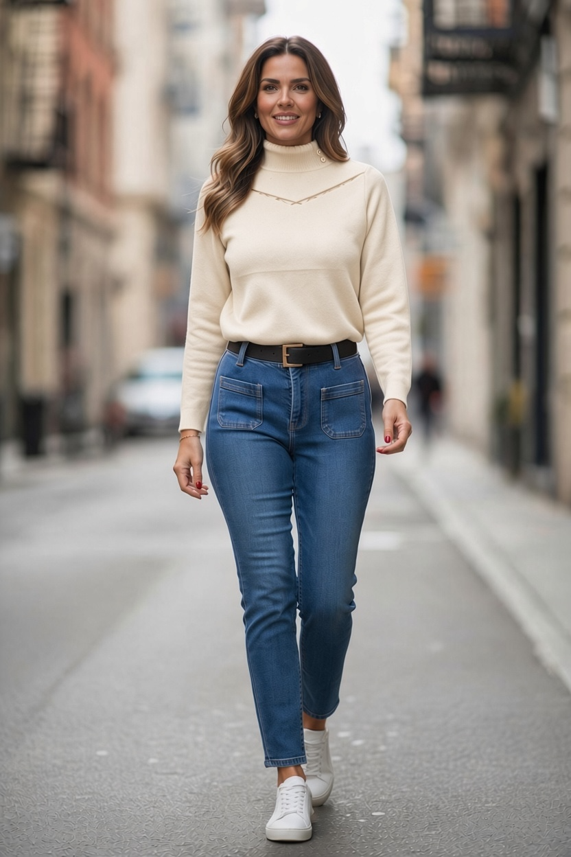 Pull col montant - crème