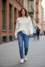 Pull fleurs à sequins - écru