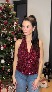 Top velours sequins - bordeaux