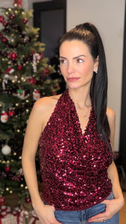 Top velours sequins - bordeaux